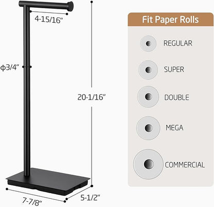 KES Black Toilet Paper Holder Stand Bathroom Freestanding Toilet Tissue Paper Roll Holder, 20" H SUS304 Stainless Steel Rustproof Weighted Base Matte Black, BPH286S1A-BK