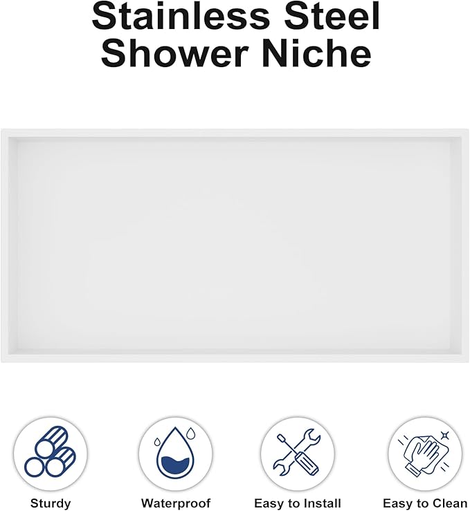 Achelous Stainless Steel Insert Shower Niche 24" X 12" NO Tile Needed, Bathroom Wall Recessed Shelf Organizer, Wall-inserted Shower Caddy, Matte White