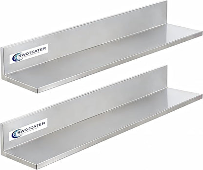 Stainless Steel Wall Shelf 8.6"x30" 60LB, 2 Packs L-Shaped Commercial Wall Mount Floating Shelving for Kitchen, Restaurant, Home