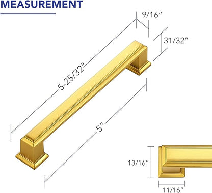 Ravinte Hardware 15 Pack Brushed Brass Cabinet Pulls, 5 Inch (128mm) Hole Center Zinc Alloy Drawer Handles for Kitchen Cabinets, Cupboards, Dressers, Square Solid Metal Hardware