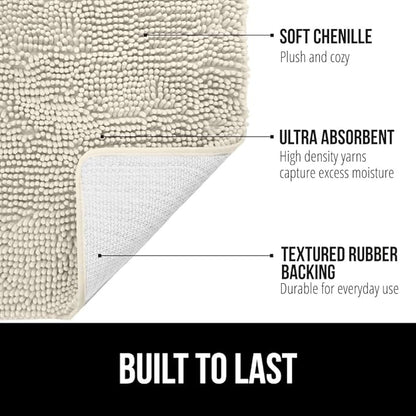GORILLA GRIP Bath Rug Mat 30x20, Thick Absorbent Chenille, Quick Dry Microfiber Mats, Rubber Backing Washable Shower Floor Rugs, Bathmat Runner, US Designed Bathroom Home Decor Accessories Dusty Cloud