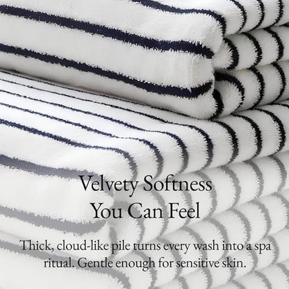 Italic Serene Ultraplush Cotton Towel Set, 4-Piece, 2 Bath Towels + 2 Hand Towels, White & Blue Striped, Large, 800GSM, 100% Cotton, Heavy Duty, Resort Grade Towels (White & Blue Striped)