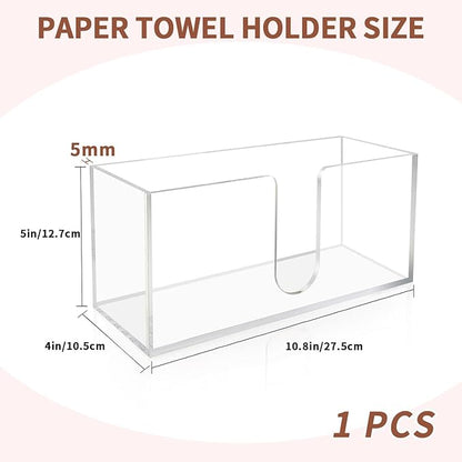 Acrylic Paper Towel Holder Countertop, 5mm Thick Clear C-Fold Z-Fold Trifold Napkin Dispenser, Bathroom & Kitchen Organizer for Multifold Towels (1)