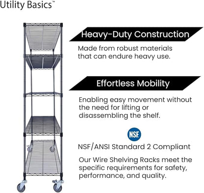 NSF Commercial 4-Tier Wire Shelving with Wheels, 60"x18"x72" Heavy Duty Metal Shelves 3200 lbs Max Capacity, Black Storage Rack for Garage Kitchen Pantry Warehouse