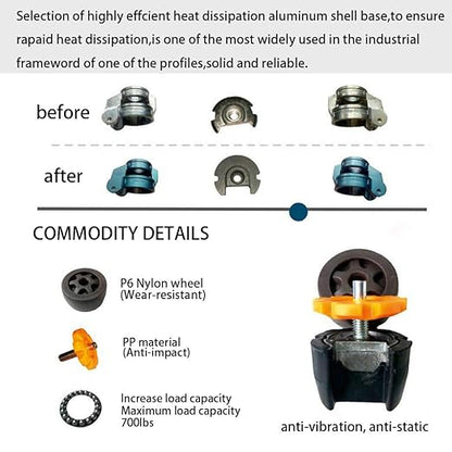 Skelang 4-Pcs Leveling Machine Casters with Nylon Wheel and Rubber Foot, Retractable Workbench Caster, Loading Capacity 2200 Lbs