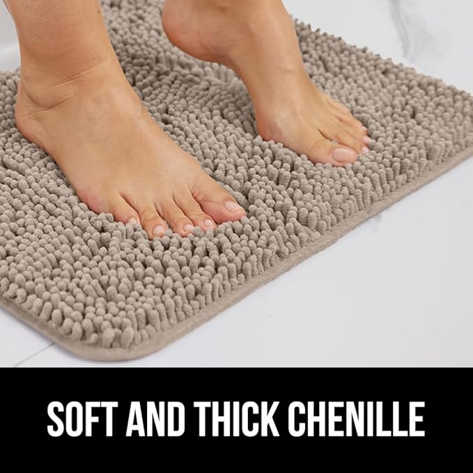 GORILLA GRIP Bath Rug Mat 48x24, Thick Absorbent Chenille, Quick Dry Microfiber Mats, Rubber Backing Washable Shower Floor Rugs, Bathmat Runner, US Designed Bathroom Home Decor Accessories Gray Beige