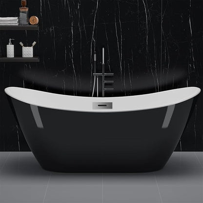 59 Inch Acrylic Freestanding Bathtub, Soaking Bathtub with Matte Drain and Overflow, Modern Square Tub with Deep Ergonomic Design, Double-Walled Insulation for Bathroom Relaxation, cUPC Certified