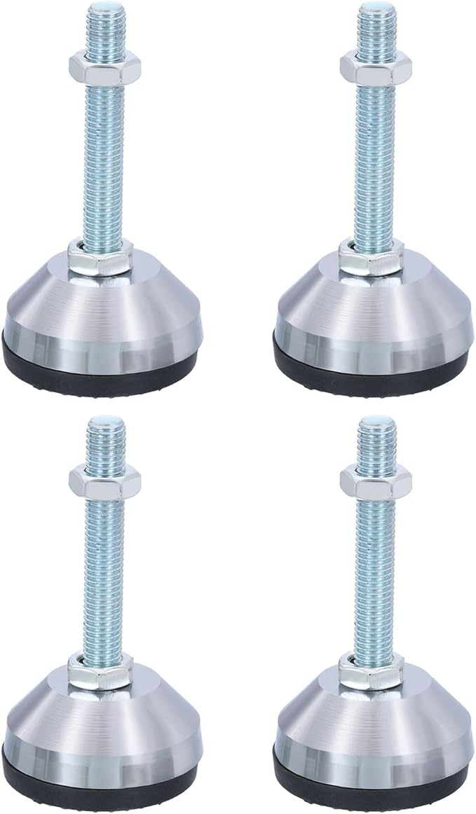 PATIKIL Furniture Leveling Feet 2.4" Dia Base M12 Thread, 4 Pcs Carbon Steel Adjustable Threaded Furniture Leveler Screw on Leg Leveler with Pads for Desk Chair Cabinet, Black