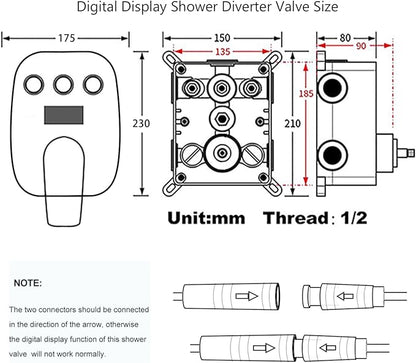 Brushed Nickel Shower System Set Temperature Display Push Button Shower Faucet with 12 inch and 8 inch Wall Mount Full Body Shower Head and Handheld Shower