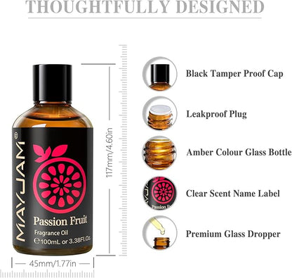 MAYJAM 100ML/3.38FL.OZ Passion Fruit Fragrance Oils with Glass Dropper, Essential Oils for Diffusers for Home, Long Lasting Scented Oils for Diffusers Soap Candle Making