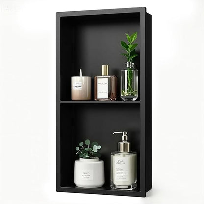 No Tile Needed Shower Niche, 24" X 12"(Outside Size 25.4"X13.4") Bathroom Niche for Shower Wall, Recessed Black Stainless Steel Wall Cabinet Insert for Bathroom