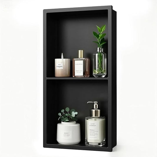 No Tile Needed Shower Niche, 24" X 12"(Outside Size 25.4"X13.4") Bathroom Niche for Shower Wall, Recessed Black Stainless Steel Wall Cabinet Insert for Bathroom