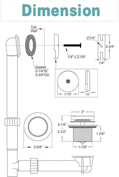 BESTILL Tip-Toe Bathtub Drain Bath Tub Trim Set Conversion Kit with Overflow Faceplate, Oil Rubbed Bronze