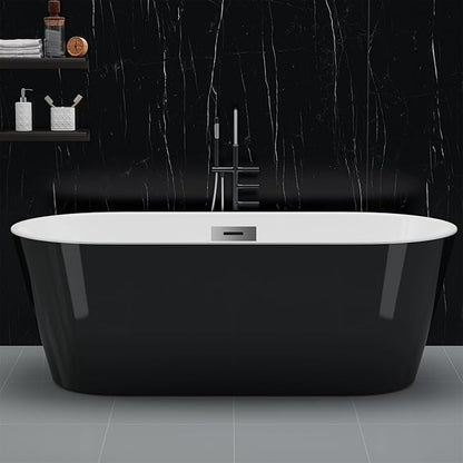 67" Free Standing Tub, Acrylic Soaking Bathtub, Stand Alone Freestanding Tub with Matte Sliver Drain and Overflow, Contemporary Bathtub for Bathroom, Black