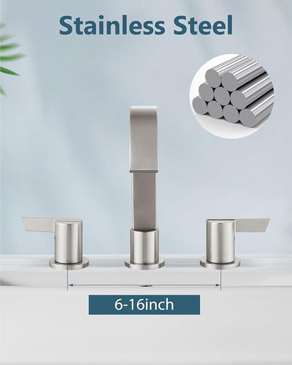 Aolemi Bathroom Faucets 3 Hole,8 Inch Widespread Waterfall Bathroom Sink Faucet,2 Handles Vanity Faucet with Pop-up Drain and Supply Hose,Brushed Nickel