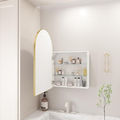 FKWin Gold Medicine Cabinet Mirror, Surface Mount Bathroom Storage Cabinet with Mirror for Left or Right Opening, not Recessed, Modern Vanity Bathroom Mirror with Storage, Gold, 20x30 inch