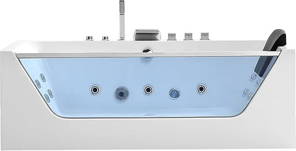 Empava 67 in. Acrylic Alcove Whirlpool Bathtub - Hydromassage Rectangular Jetted Soaking Tub with Center Drain - Waterfall Faucet