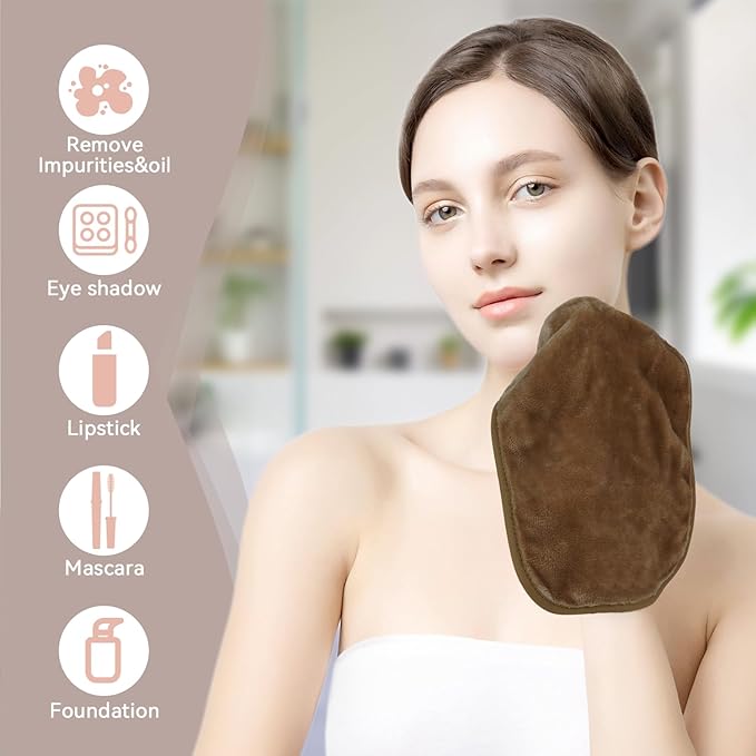 Nugilla Makeup Remover Cloths, 8 Packs Makeup Remover Towels Reusable Face Wash Cloth, Soft Makeup Removal Microfiber Face Cloth for Women(Brown)