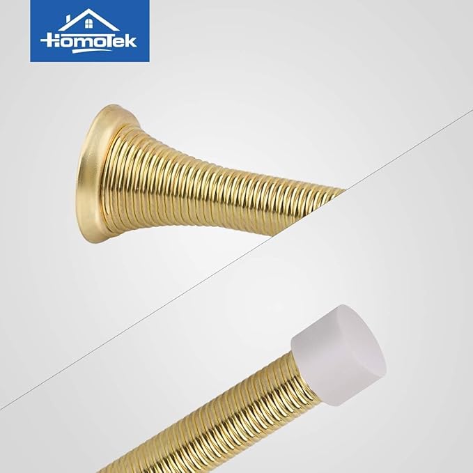 HOMOTEK 40 Pack Spring Door Stopper with Rubber Bumper 3-1/8" Flexible Spring Heavy Duty Wall Door Stop Low Mounted Door Bumper for Home (Bright Brass)