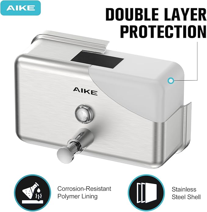 AIKE AK1005 Commercial Soap Dispenser – 37oz Capacity, Brushed Stainless Steel Surface Mount
