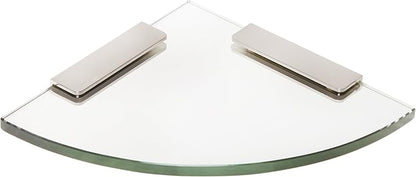 Spancraft Glass 4REC6QR-BR Quarter Round Glass Shower Shelf with 4" Rectangle Clamp, Brushed Nickel Bracket, 6"