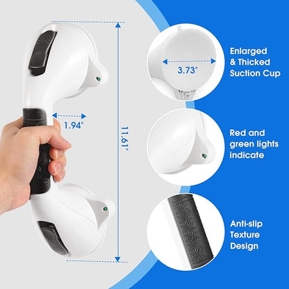 Suction Grab Bar with Safety Indicator for Bathtub Shower Bathroom, Heavy Duty Handrail Removable Reusable for Elderly disabled and Kids, Anti-Slip Grip, No Drilling Tool Free, Waterproof Black