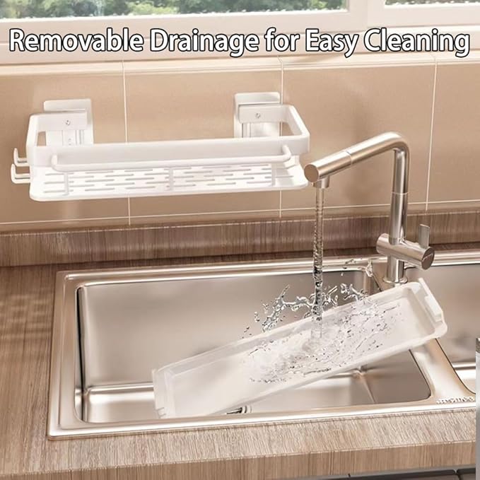 Sponge Holder Kitchen Sink Caddy Organizer Wall Mount Sponge Holder with Drainer Shampoo Soap Storage Shelf Toilet Balcony Bathroom Dishwashers Wire Rags Sponge Sink Drain (Black)