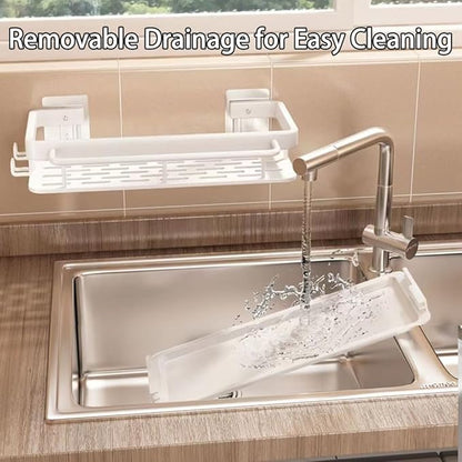 Kitchen Sink Drain Storage Rack Wall Mount Sponge Holder with Drainer Shampoo Soap Storage Shelf Toilet Balcony Bathroom Dishwashers Wire Rags Sponge Sink Drain (Gray)