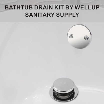 Chrome Tip Toe Bathtub Tub Drain Conversion Kit Assembly, Wellup Tub Drain Trim Kit with Two Hole Overflow Faceplate, Chrome Polished
