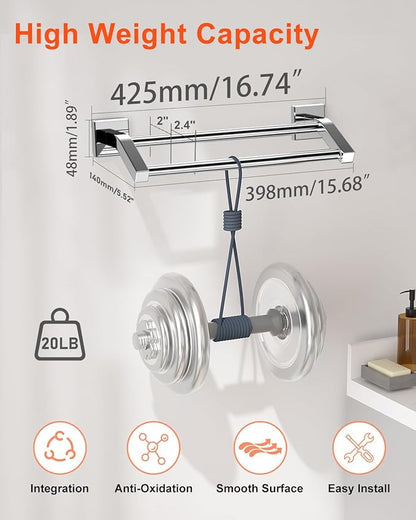 Alise Double Towel Bars, Wall Mount Towel Holder, Heavy Duty SUS304 Stainless Steel, Polished Chrome, 16 Inch