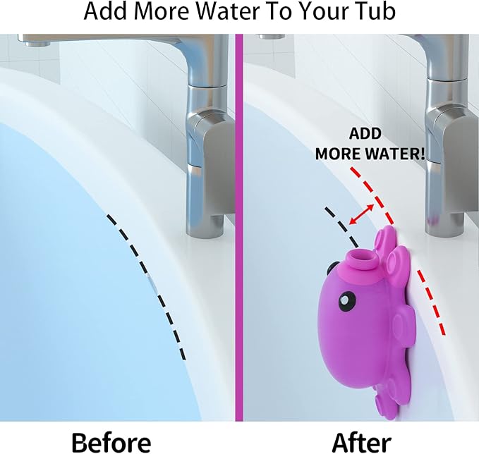 Silicone Bathtub Overflow Drain Cover with Suction Cup - Adds Inches of Water for Deeper Bath, Deep Pink