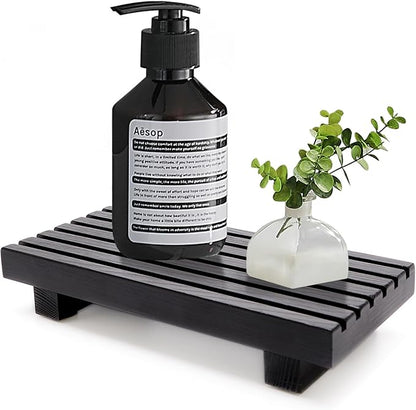 Small Black Bathroom Decor Tray for Counter Dish Soap Holder Wooden Pedestal Stand for Kitchen Sink Soap Dispenser Wood Risers Kitchen Accessories Countertop Vanity Counter Sponge Sink Tray