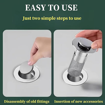 Bathroom Sink Stopper Hair Catcher, Pop-up Sink Drain Strainer with Removable 304 Stainless Steel Strainer Basket Hair Catcher, Bathroom Sink Strainer for Bathroom Sink Stopper Replacement