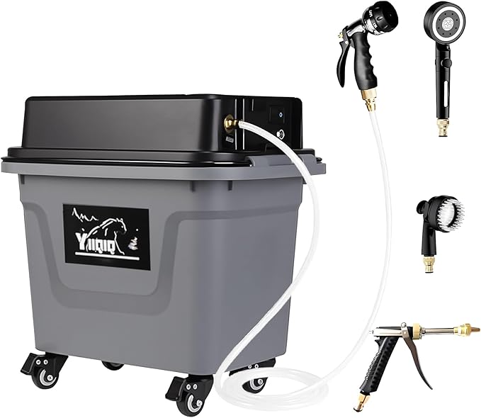 Cordless Portable Pressure Washer (Max 330PSI) - Self-Contained Camping Shower | 10Gal Tank, 5H Runtime, No Hose Needed | Multi-Use for Car Cleaning/Pet Bath/Garden Watering (Black)