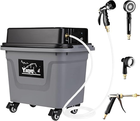 Cordless Portable Pressure Washer (Max 330PSI) - Self-Contained Camping Shower | 10Gal Tank, 5H Runtime, No Hose Needed | Multi-Use for Car Cleaning/Pet Bath/Garden Watering (Black)