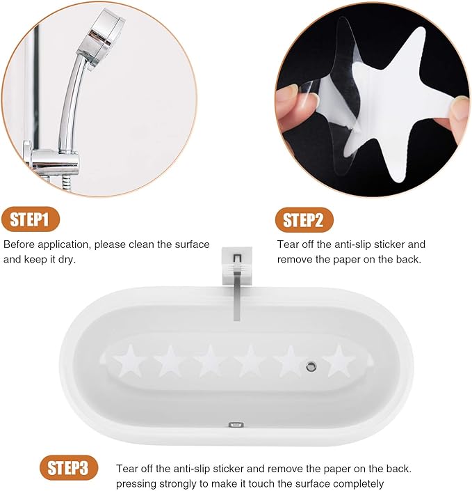 Anti Slip Shower Stickers 24 PCS Safety Bathtub Strips Adhesive Decals with Premium Scraper(White Star)