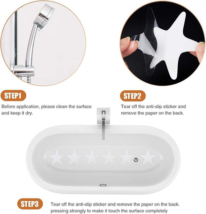 Anti Slip Shower Stickers 24 PCS Safety Bathtub Strips Adhesive Decals with Premium Scraper(White Star)