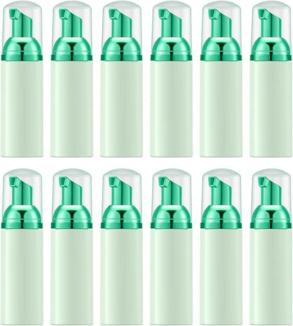Lil Ray 2 Oz Empty Green Foam Pump Bottle, Travel Foamer Soap Dispenser for Lash Shampoo, Hand Soap, Foaming Cleaner(Green Pump, 12 PCS)