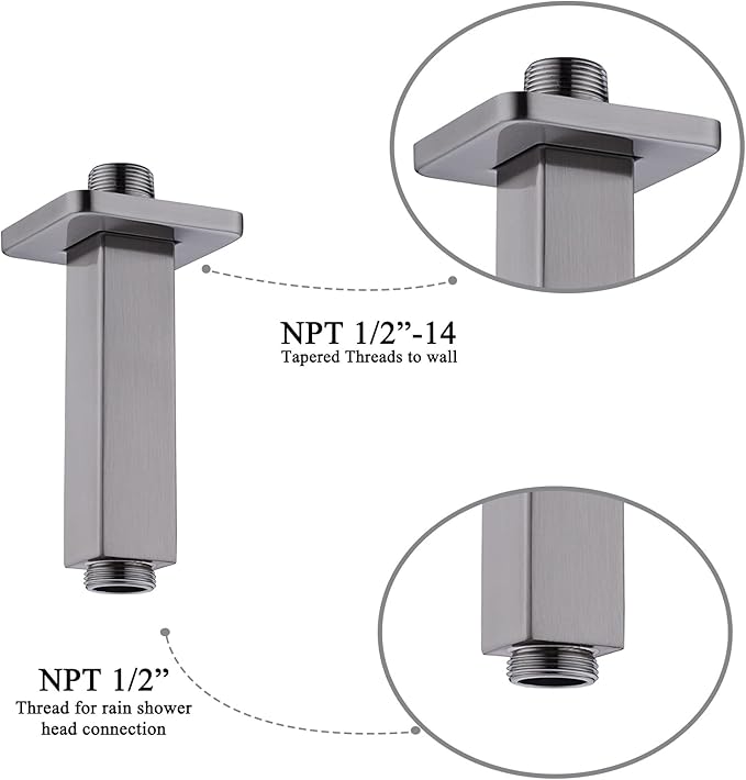 4 Inch Shower Arm with Flange, BSTIIU Ceiling Mounted Square Shower Head Extension Arm, 1/2 NPT Straight Arm for Rain Shower Head, Shower Head Extension Replacement Pipe Arm, Brushed Nickel
