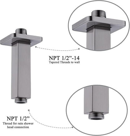 4 Inch Shower Arm with Flange, BSTIIU Ceiling Mounted Square Shower Head Extension Arm, 1/2 NPT Straight Arm for Rain Shower Head, Shower Head Extension Replacement Pipe Arm, Brushed Nickel