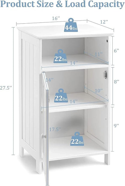 Safeplus Small Floor Storage Cabinet/Organizer with Drawer and Door, For Bathroom & Toilet, White
