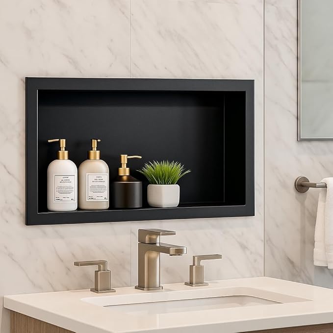 Stainless Steel Shower Niche No Tile Needed Recessed, 24" x 12" Recessed Wall Niche Shelf for Bathroom Storage Black