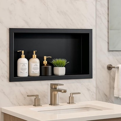 Stainless Steel Shower Niche No Tile Needed Recessed, 24" x 12" Recessed Wall Niche Shelf for Bathroom Storage Black