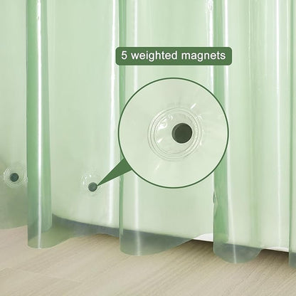 UFRIDAY Green Clear Shower Curtain Liner 72 x 72 inches,Pastic Standard Shower Curtain Liner 12 Rust Resistant Metal Grommets, 5 Weighted Magnet Hem,Mint, Green