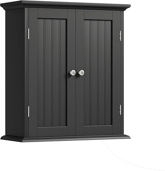 ChooChoo Bathroom Wall Cabinet, Over The Toilet Space Saver Storage Cabinet, Medicine Cabinet with 2 Door and Adjustable Shelves, Cupboard, Black