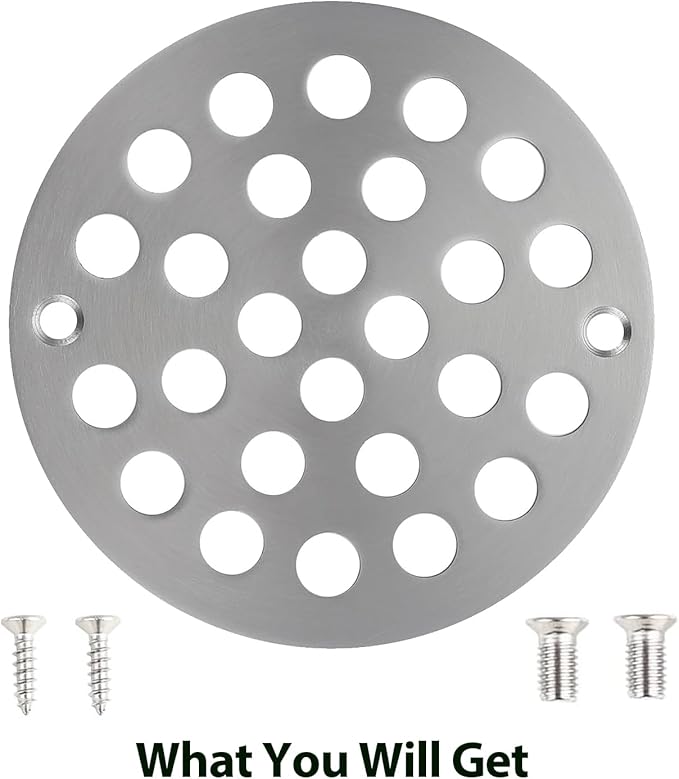 4 Inch Shower Drain Cover,Round Screw-in Floor Drain Cover,Easy-to-Install Replacement Cover Brushed Nickel
