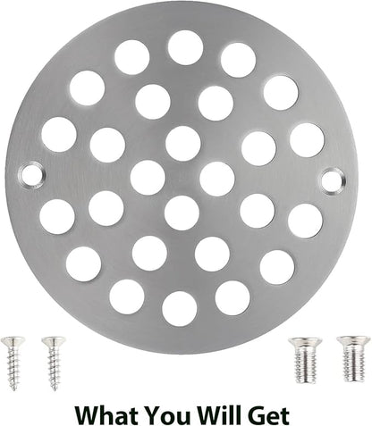 4 Inch Shower Drain Cover,Round Screw-in Floor Drain Cover,Easy-to-Install Replacement Cover Brushed Nickel
