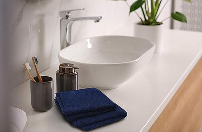 Softolle 100% Cotton Washcloths 24 Pack (12x12 Inches) Soft, Highly Absorbent Washcloth, Face Towels, Wash Cloths for Face, Ring Spun, Bulk Pack (Navy Blue/White, 24 Pack)