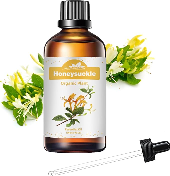 Pure Honeysuckle Essential Oil for Bedtime Serenity, Evening Relaxation & Pillow Mist, Mumianhua Natural Floral Aroma for Reed Diffuser, Hair, Skin, Calming Blends, Candles,Perfume Making 3.38 Fl Oz