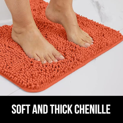 GORILLA GRIP Bath Rug Mat, Thick Soft Absorbent Chenille, Quick Dry Microfiber Mats, Rubber Backing Washable Shower Floor Rugs, Bathmat Runner, US Designed Bathroom Home Decor Accessories 24x17, Coral
